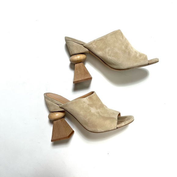 Paloma Barcelo Athena Nude tan suede mules heels 38 US 7.5 - Picture 1 of 8
